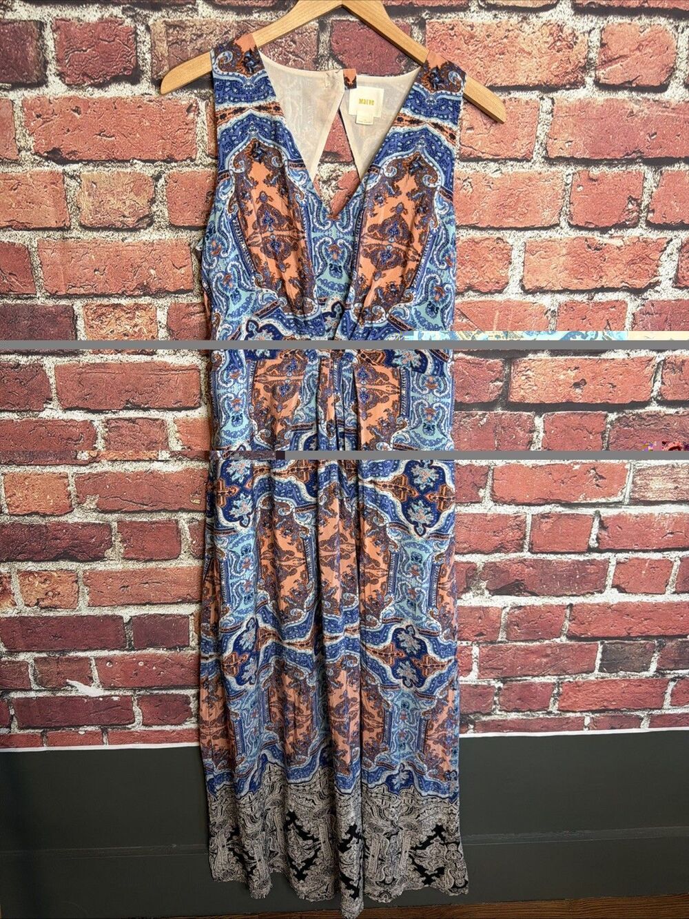 Maeve Anthropologie Silk Maxi Dress 14 Boho Paisley Medallion Mixed Print